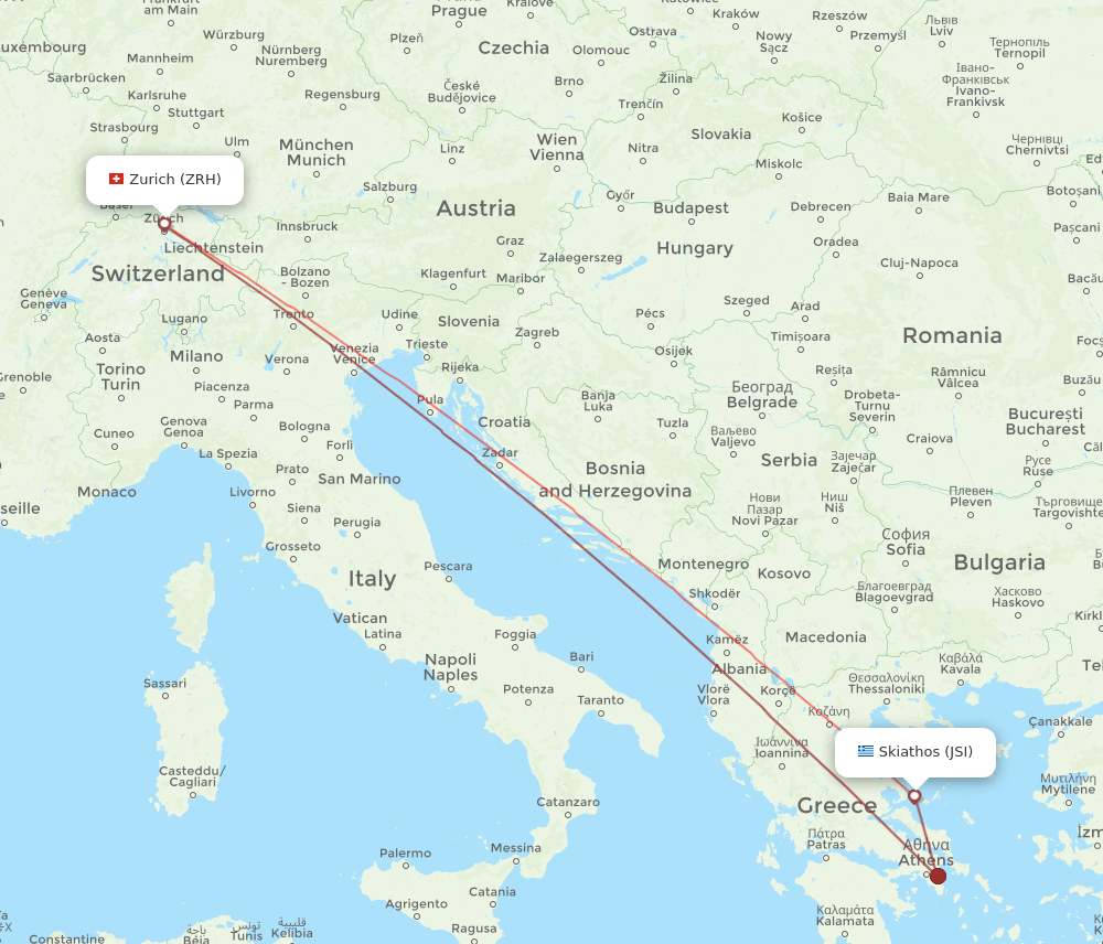 ZRH-JSI flight routes