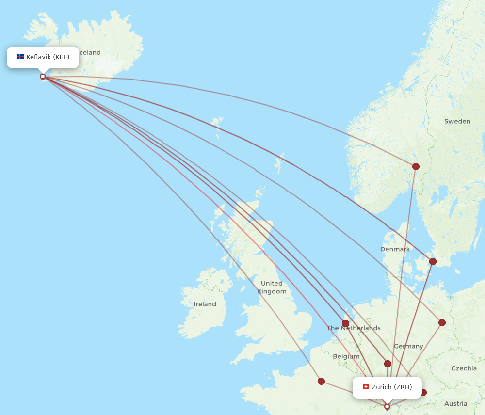 ZRH-KEF flight routes