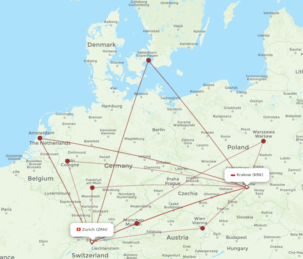 ZRH-KRK flight routes
