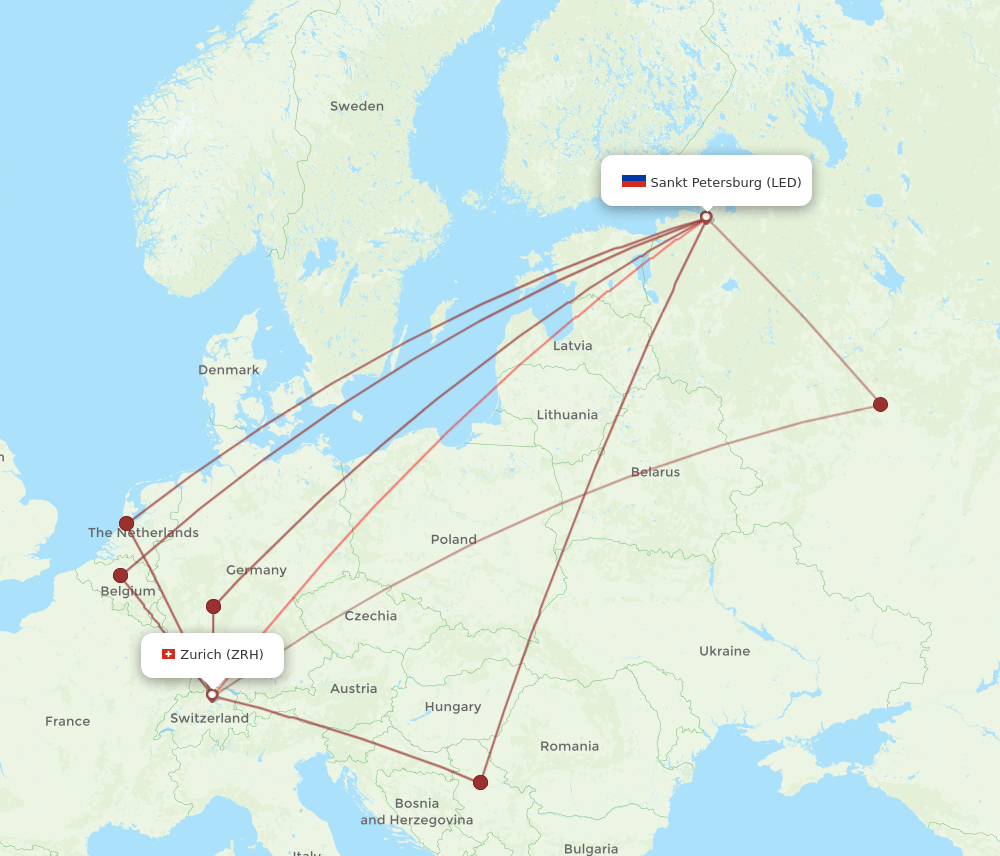 ZRH-LED flight routes