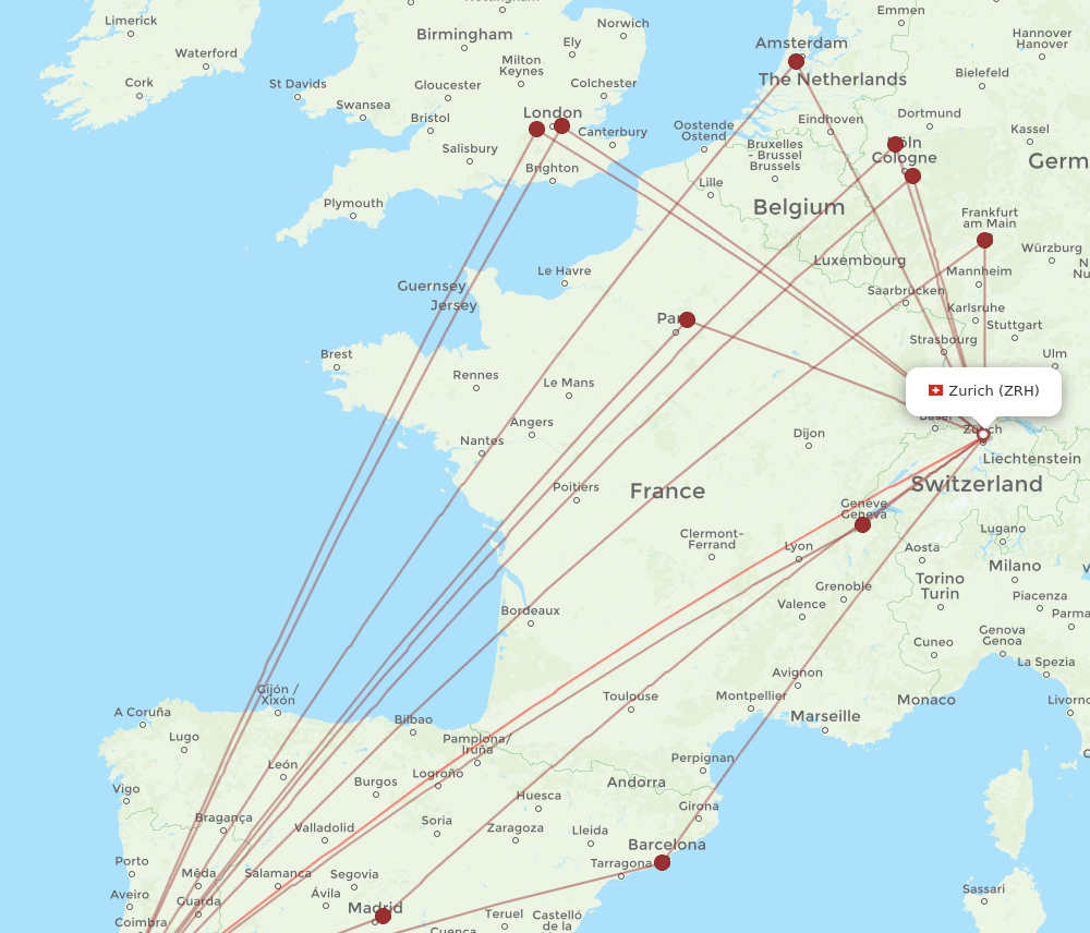 ZRH-LIS flight routes