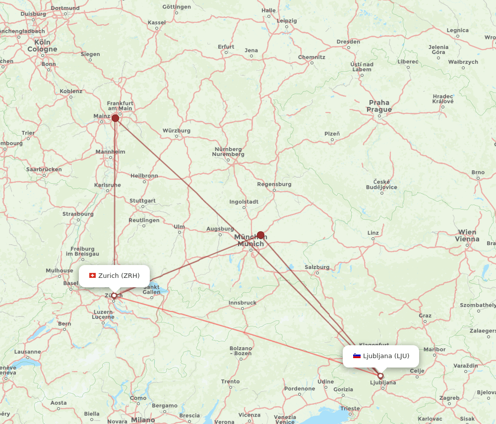ZRH-LJU flight routes