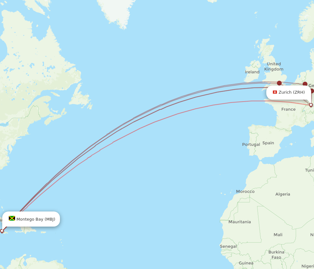ZRH-MBJ flight routes