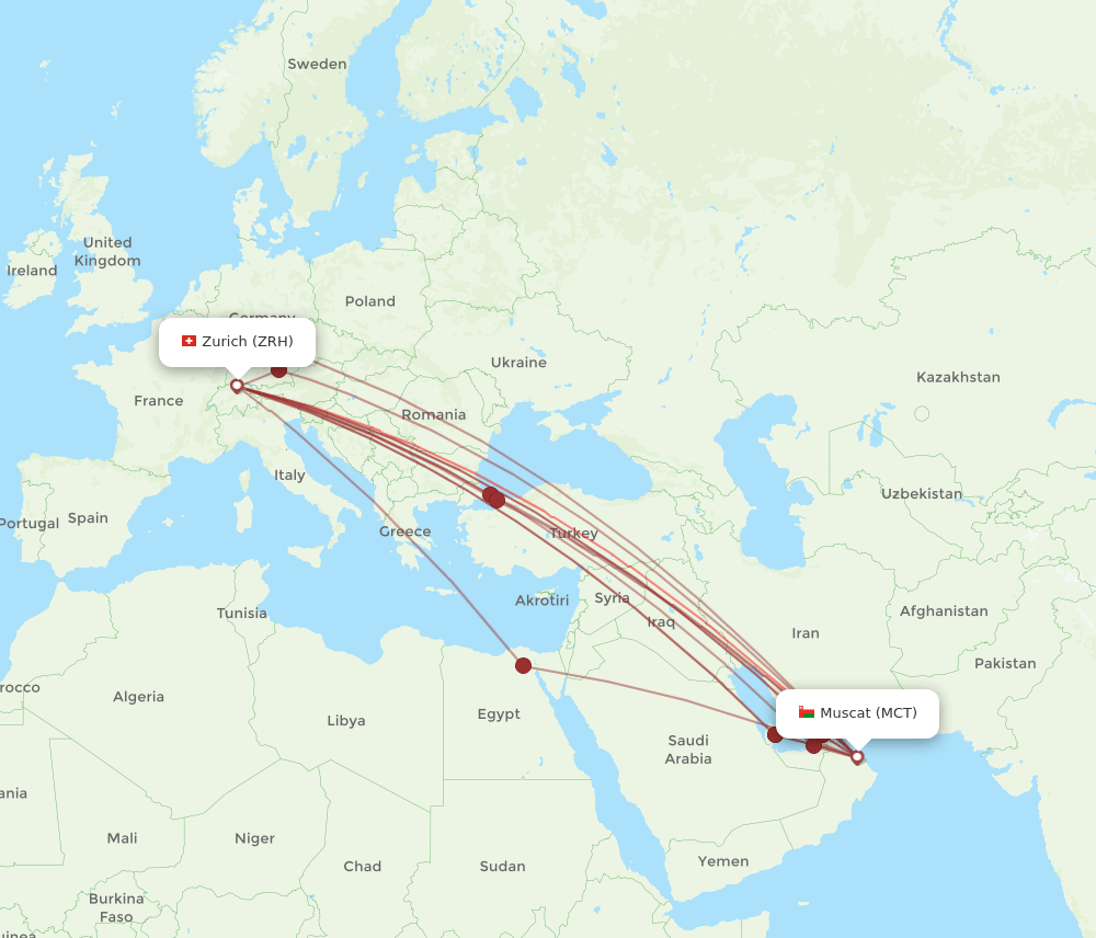 ZRH-MCT flight routes