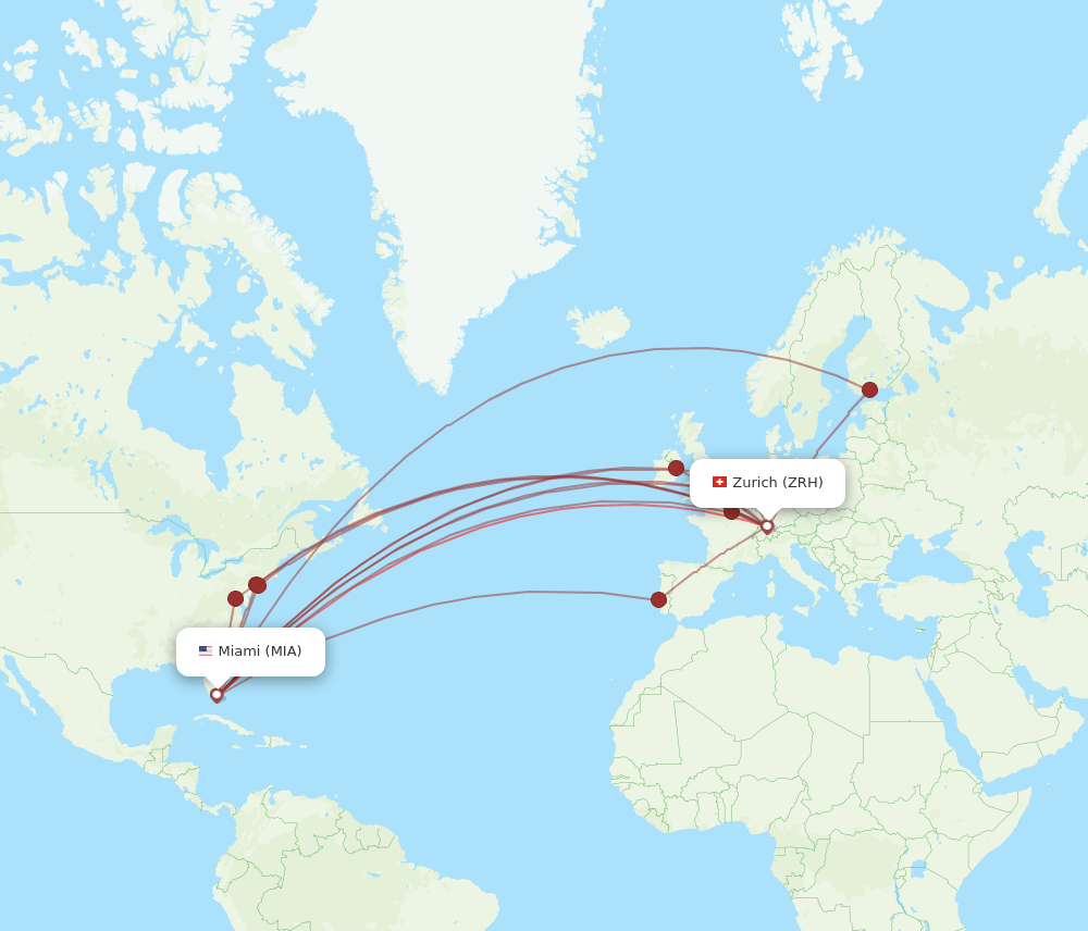 ZRH-MIA flight routes