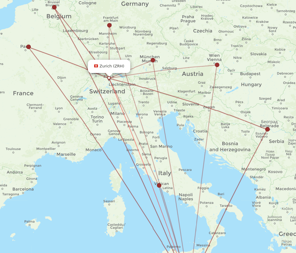 ZRH-MLA flight routes