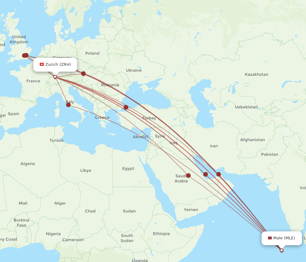 ZRH-MLE flight routes