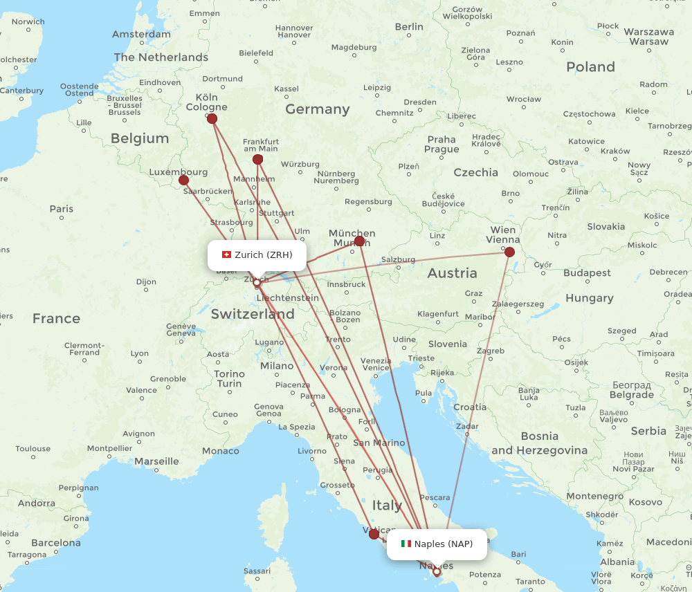 ZRH-NAP flight routes