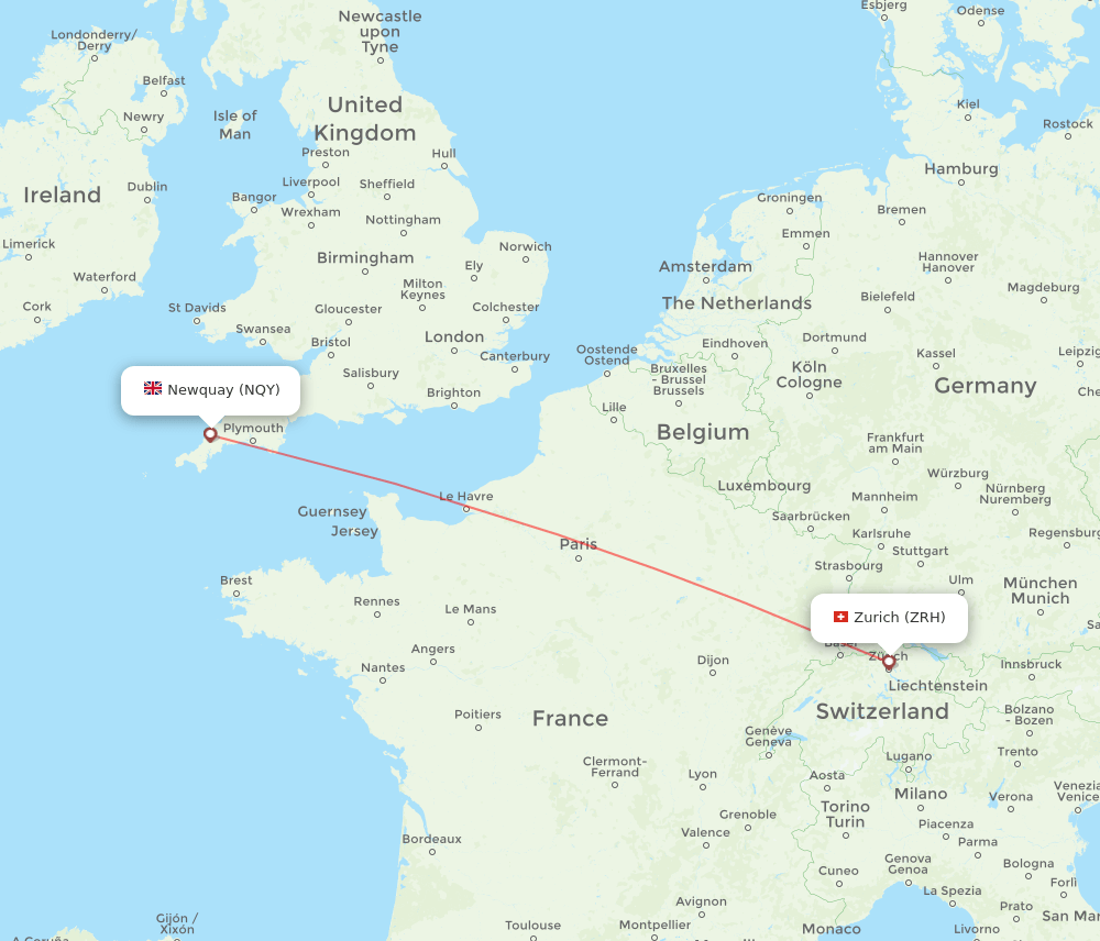 ZRH-NQY flight routes