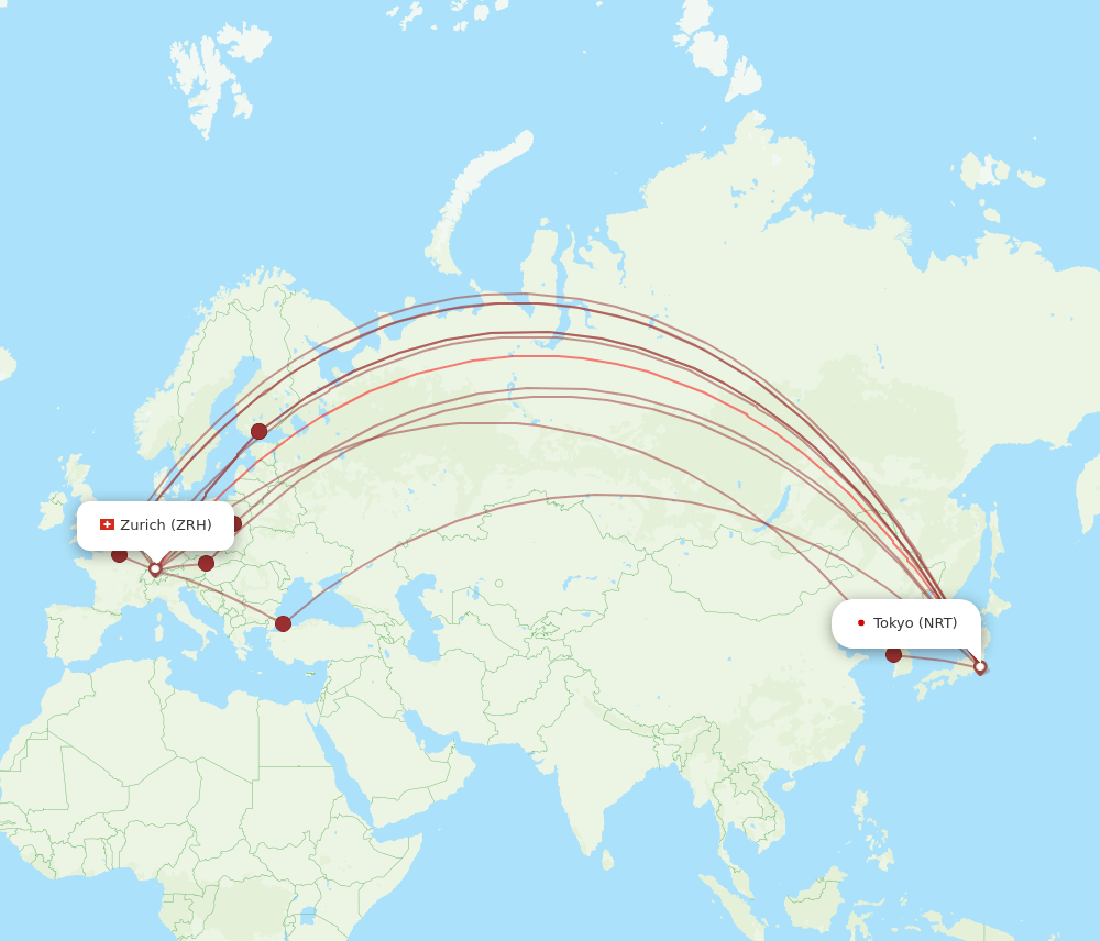 ZRH-NRT flight routes