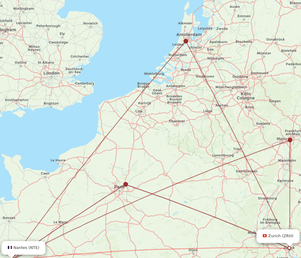 ZRH-NTE flight routes