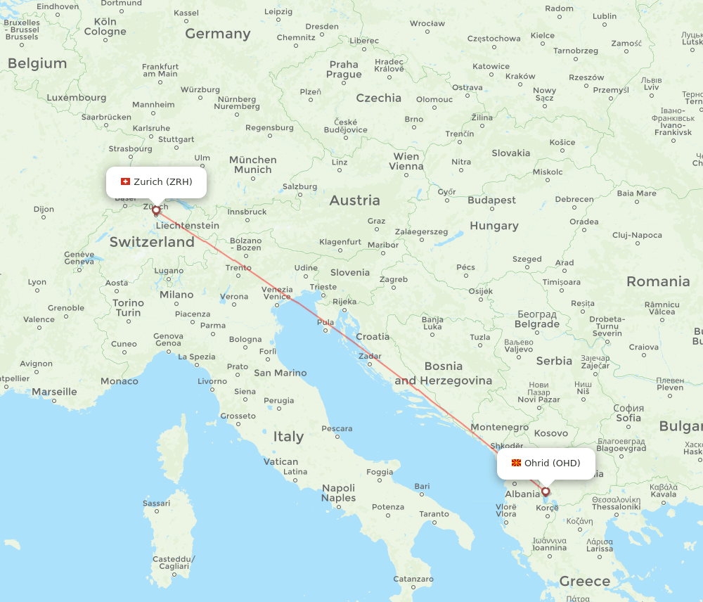 ZRH-OHD flight routes