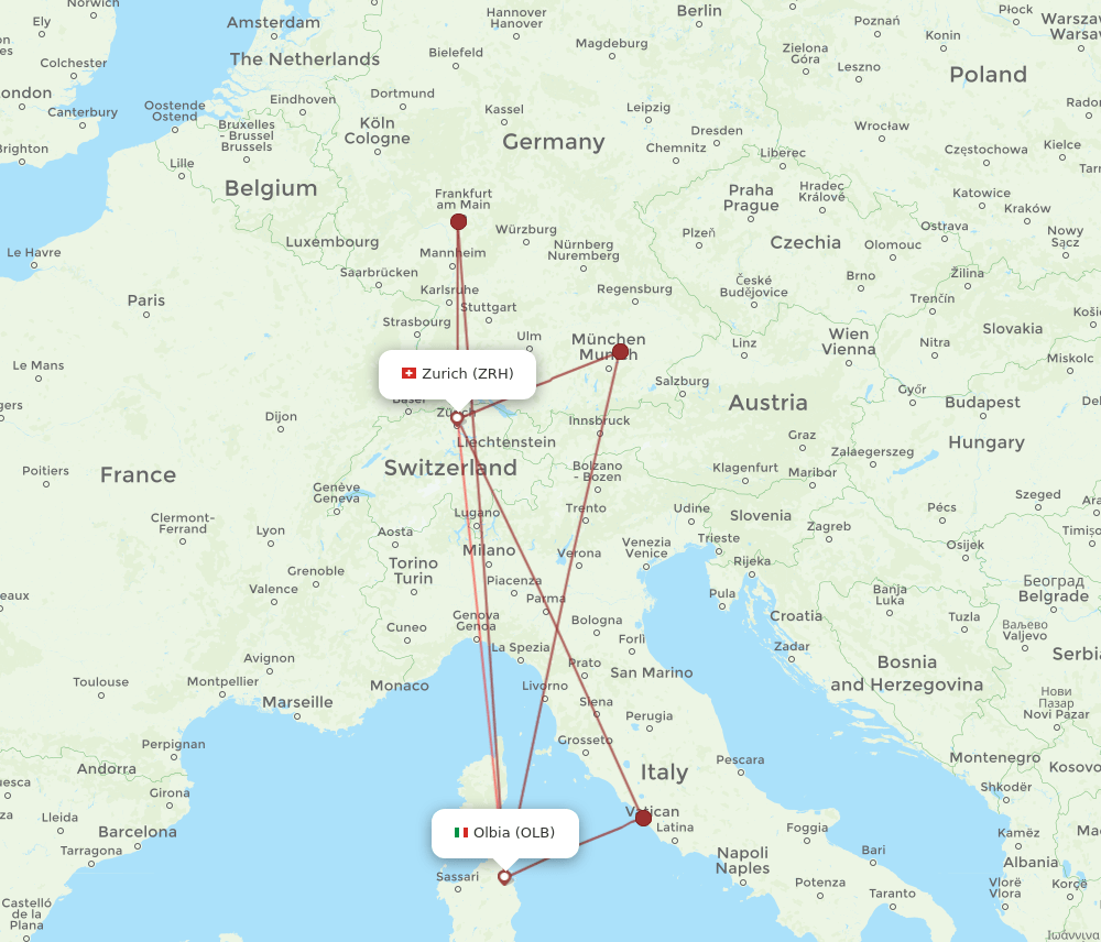 ZRH-OLB flight routes