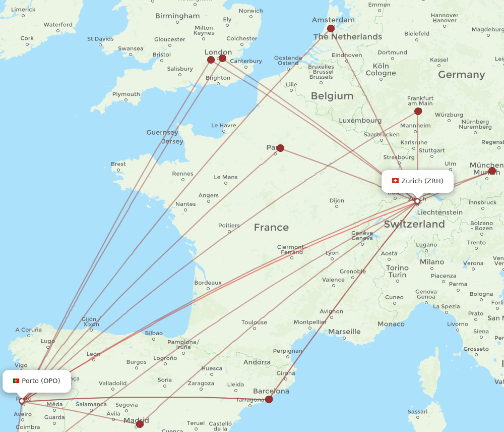 ZRH-OPO flight routes
