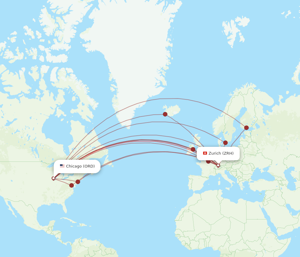ZRH to ORD flights and routes map