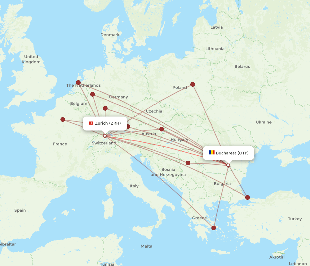 ZRH-OTP flight routes