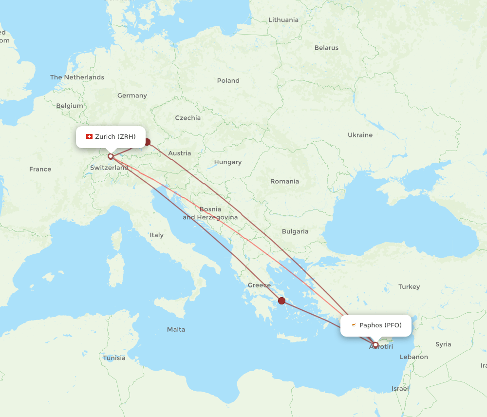 ZRH to PFO flights and routes map