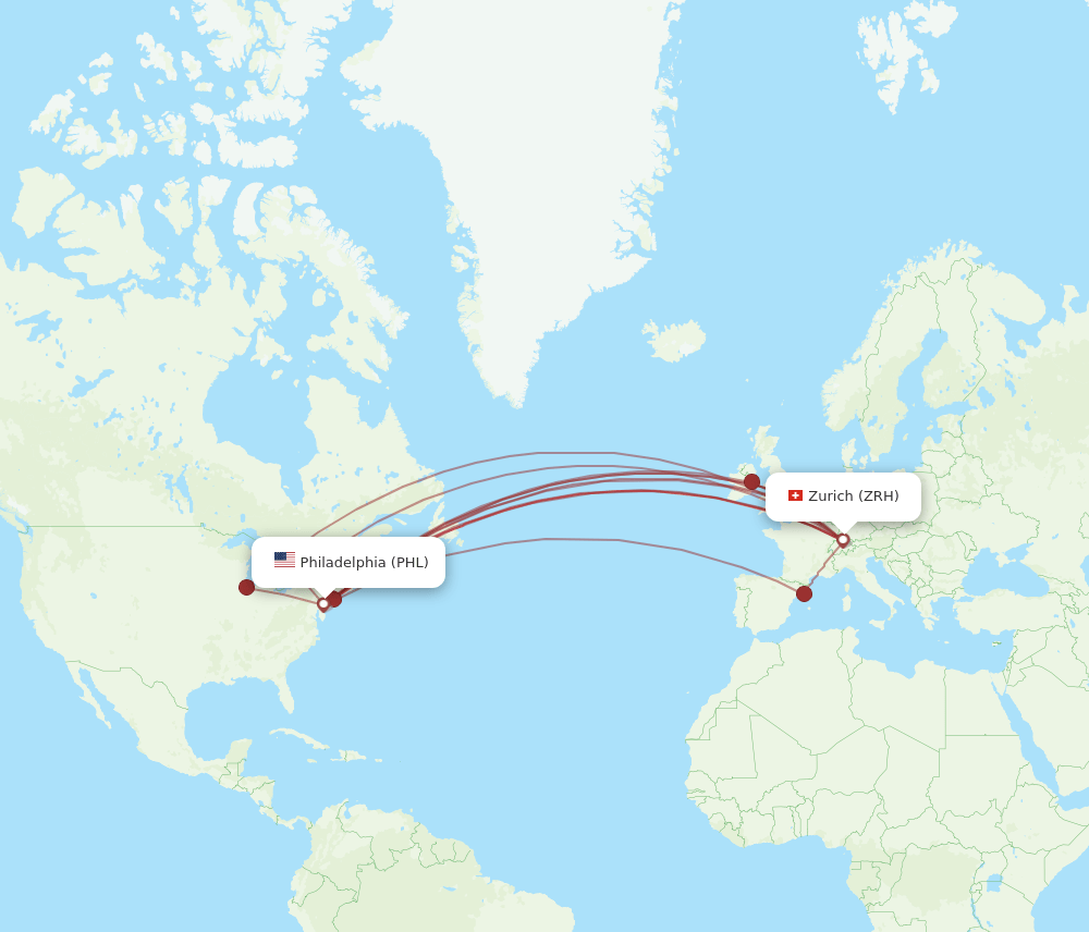 ZRH-PHL flight routes