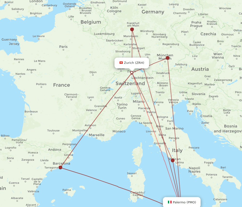 ZRH-PMO flight routes