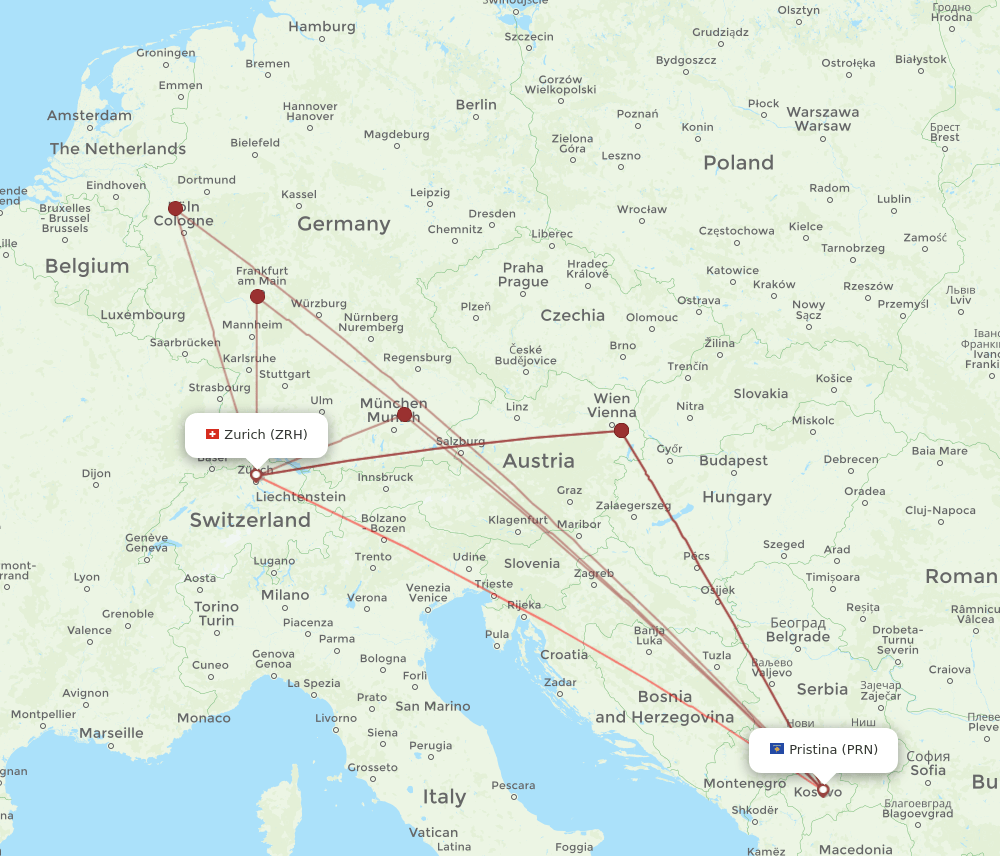 ZRH-PRN flight routes
