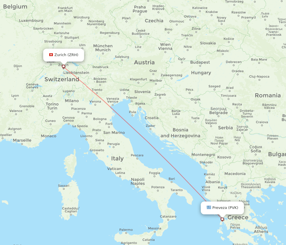 ZRH-PVK flight routes
