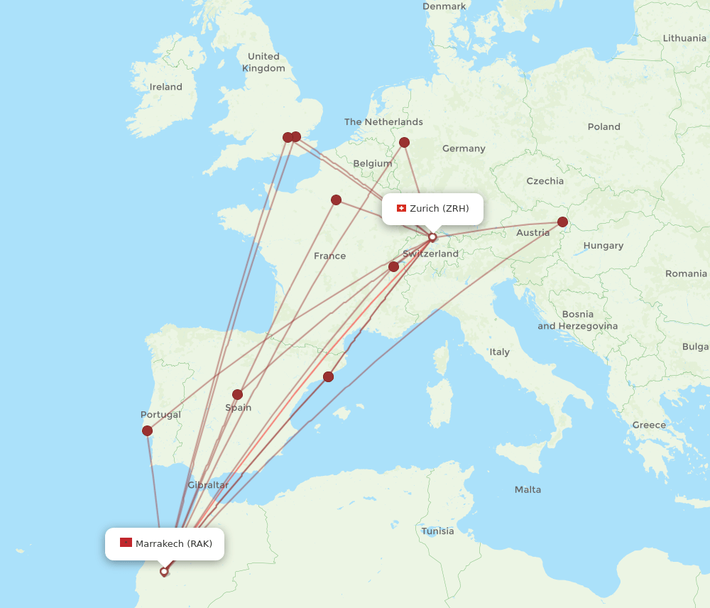 ZRH-RAK flight routes