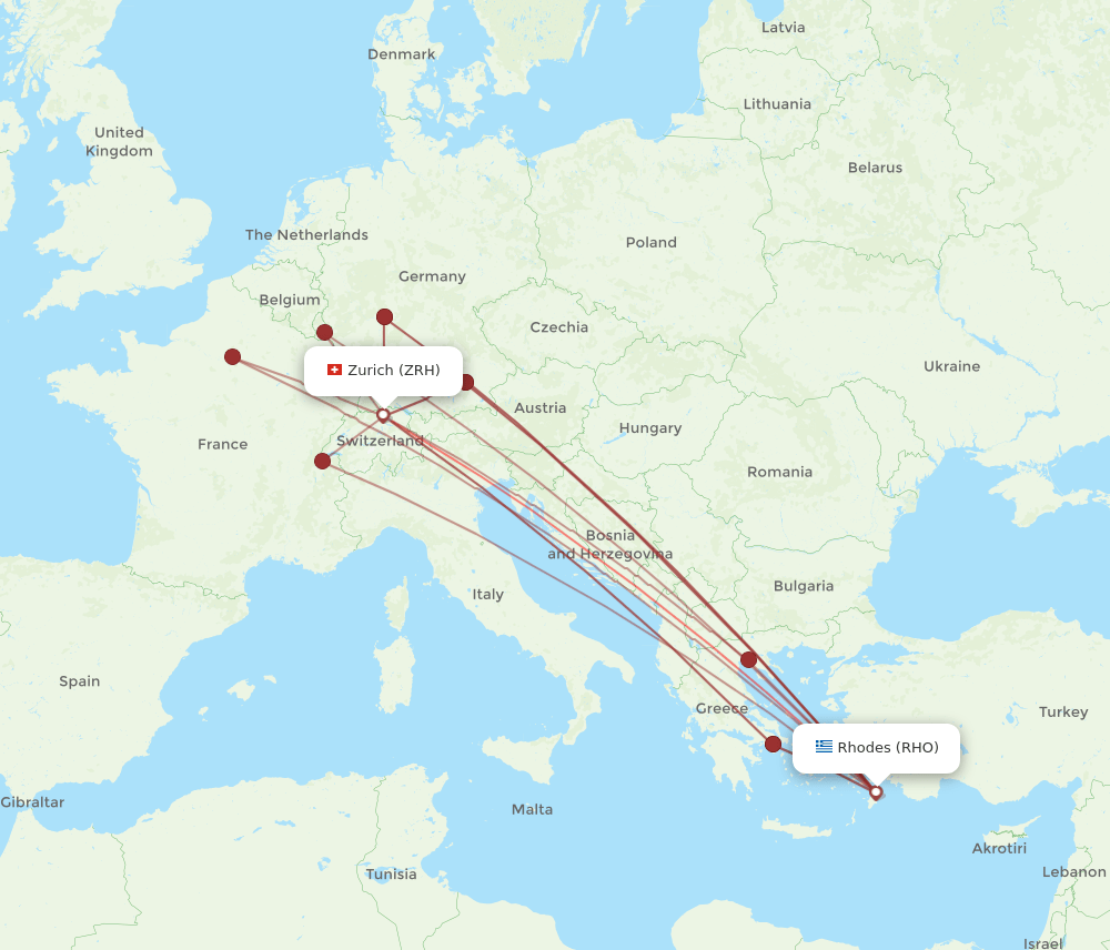 ZRH-RHO flight routes