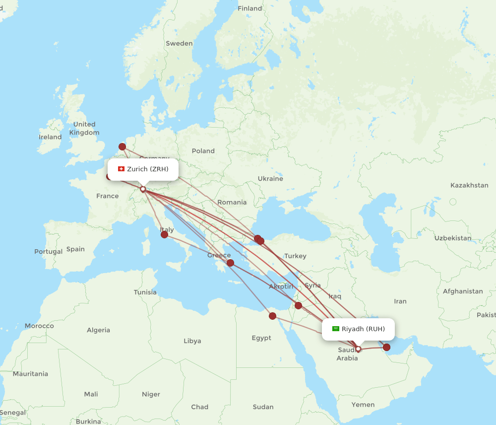 ZRH-RUH flight routes