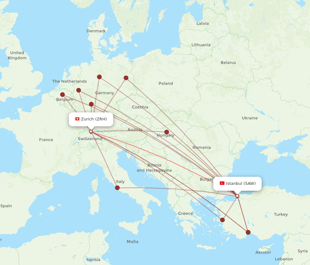 ZRH-SAW flight routes