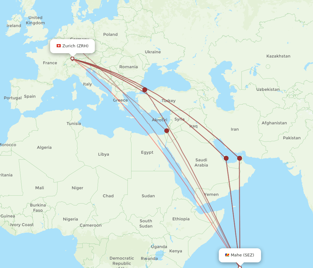 ZRH-SEZ flight routes