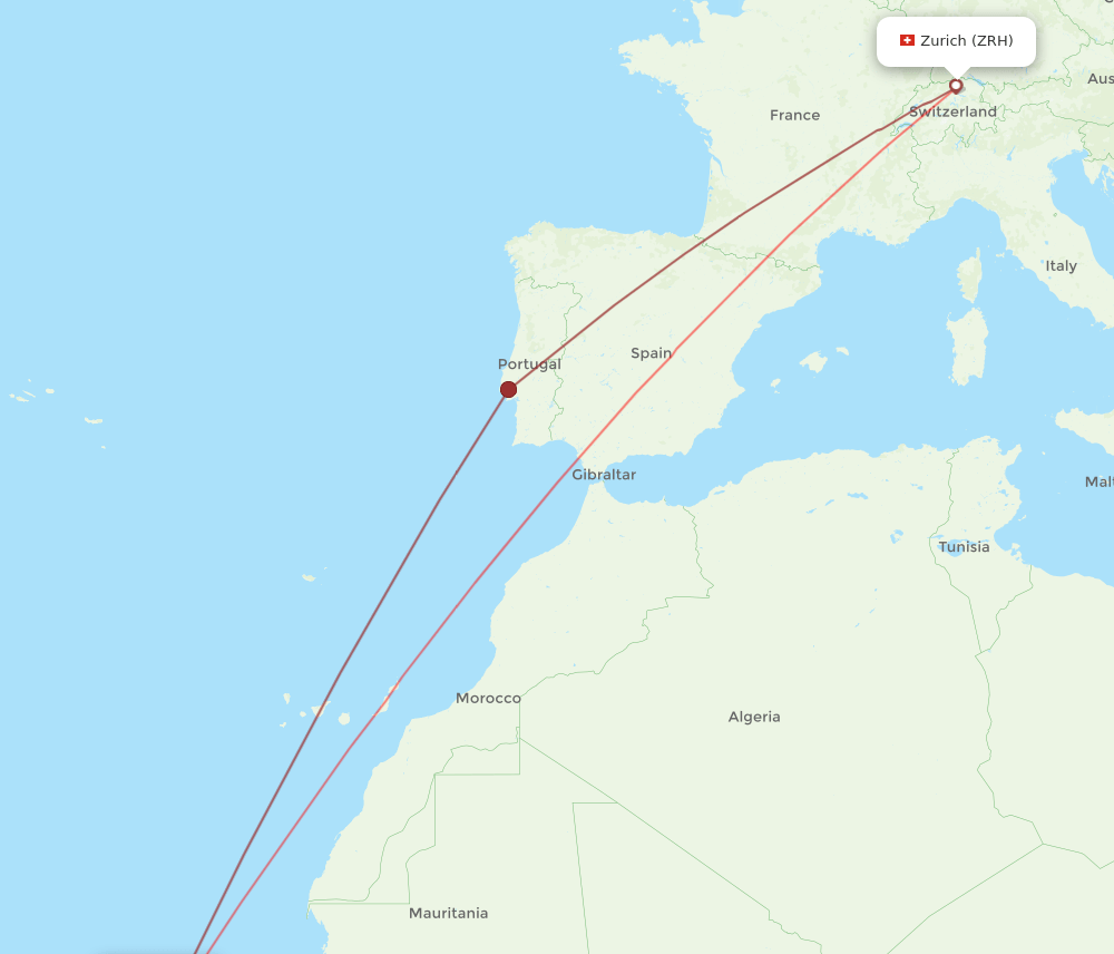 ZRH to SID flights and routes map