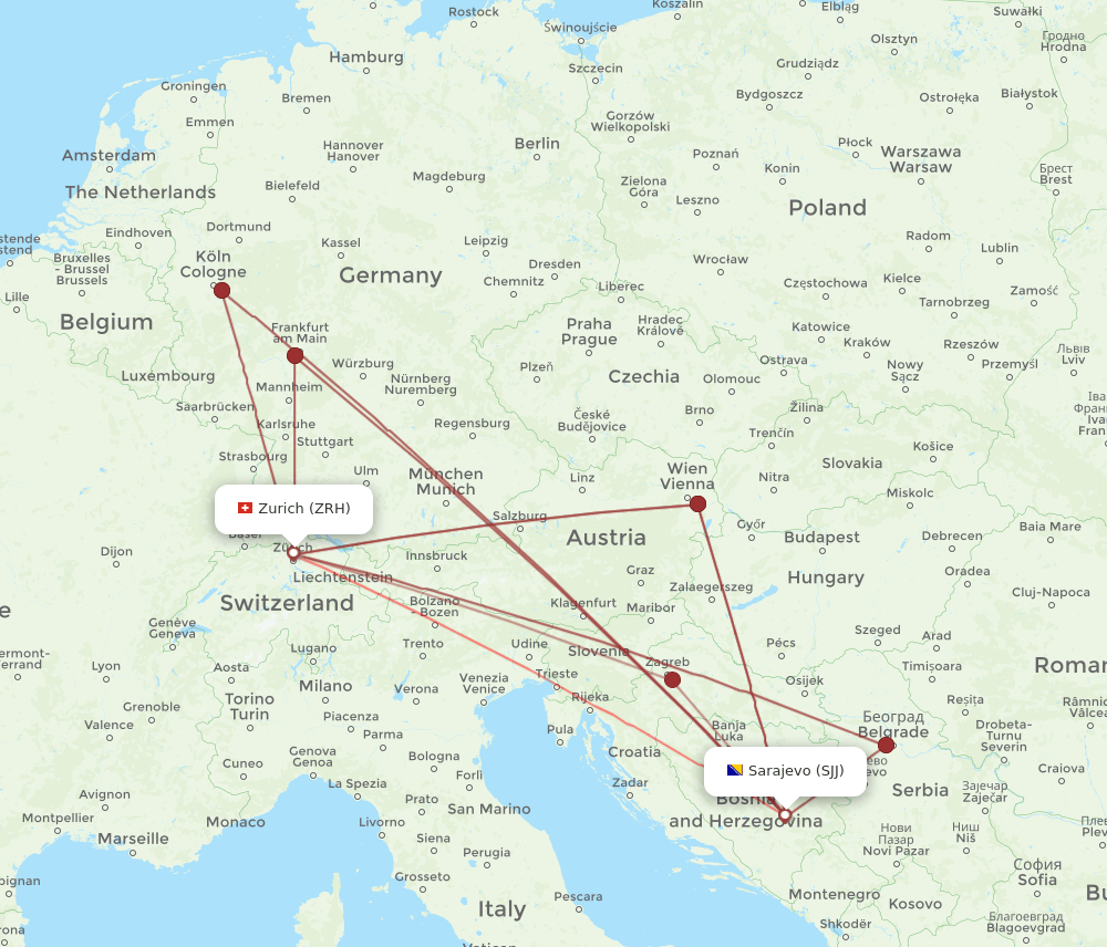 ZRH-SJJ flight routes