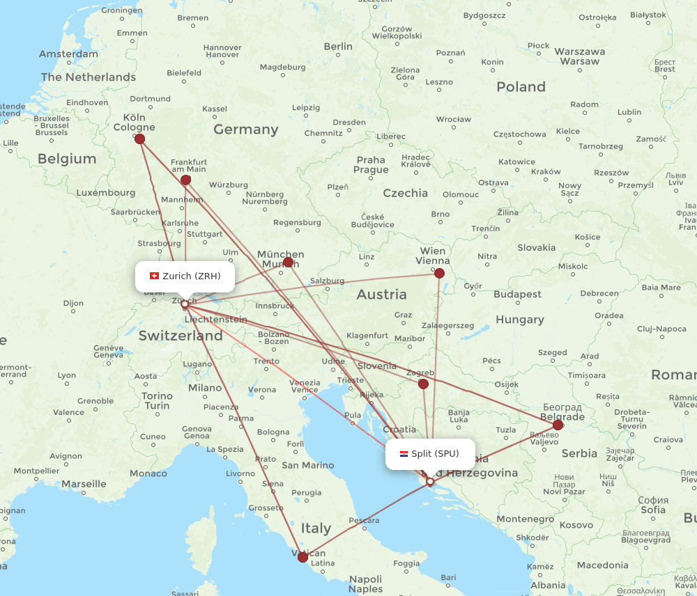 ZRH-SPU flight routes