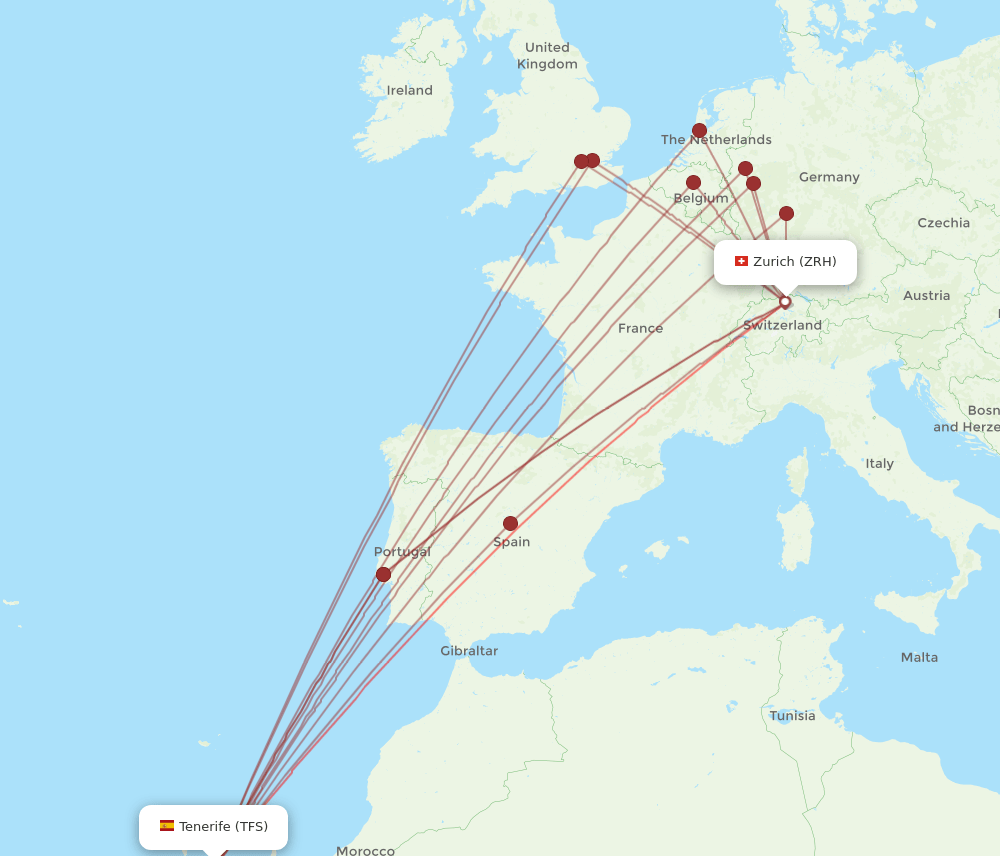 ZRH-TFS flight routes