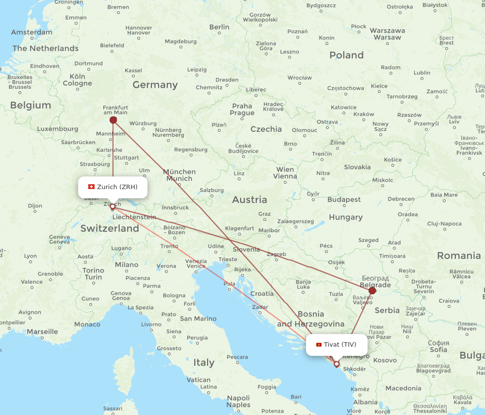 ZRH to TIV flights and routes map