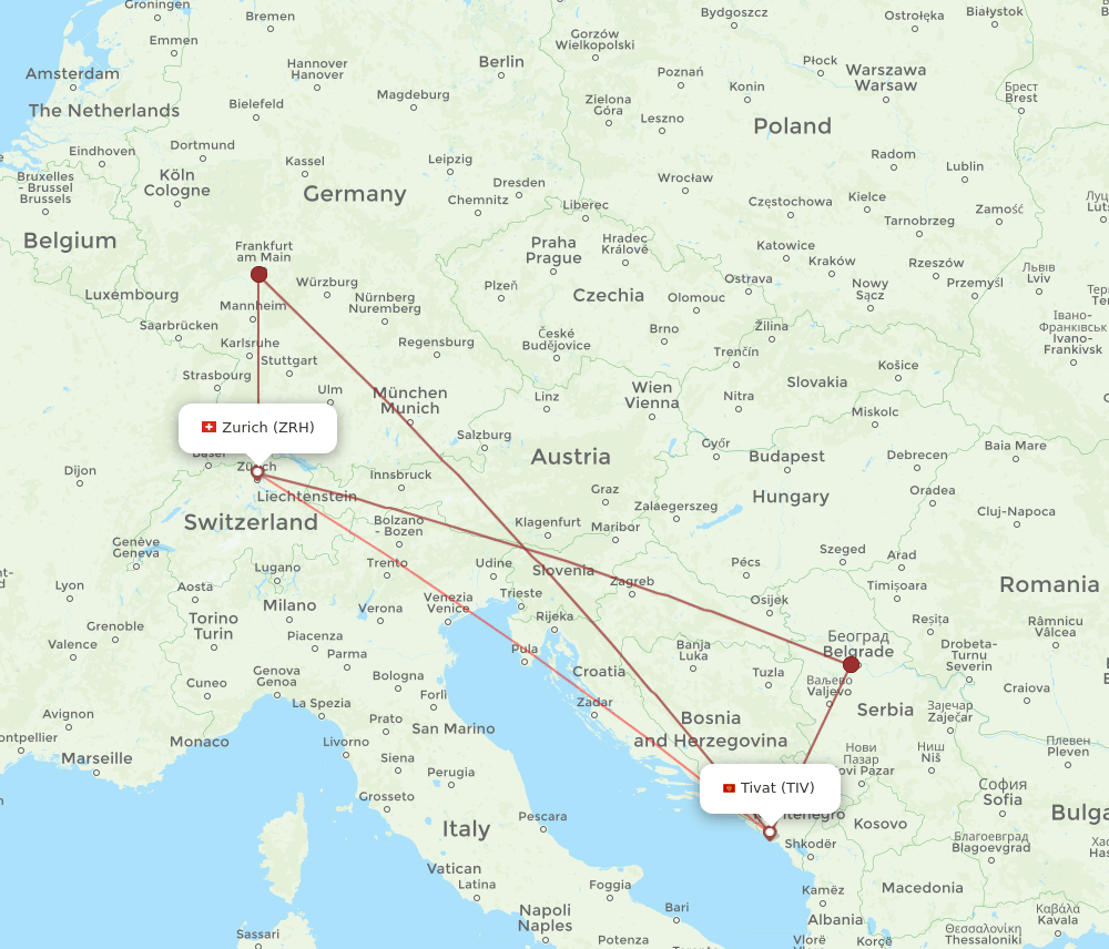 ZRH to TIV flights and routes map