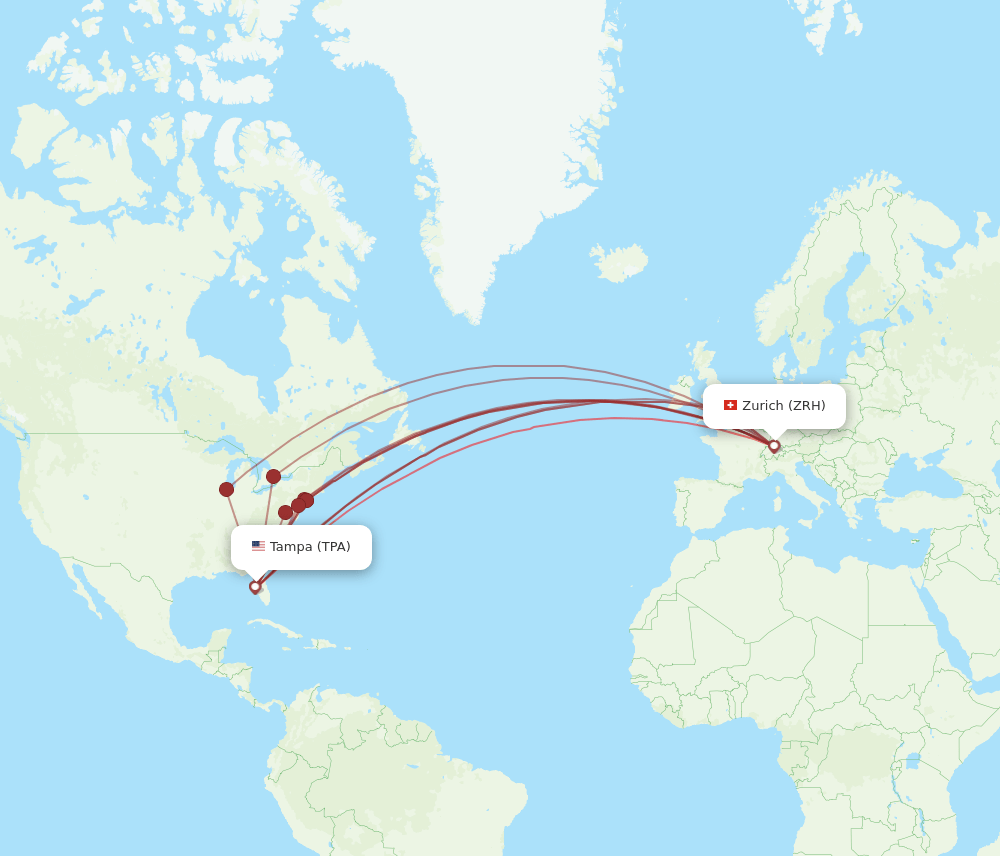 ZRH to TPA flights and routes map