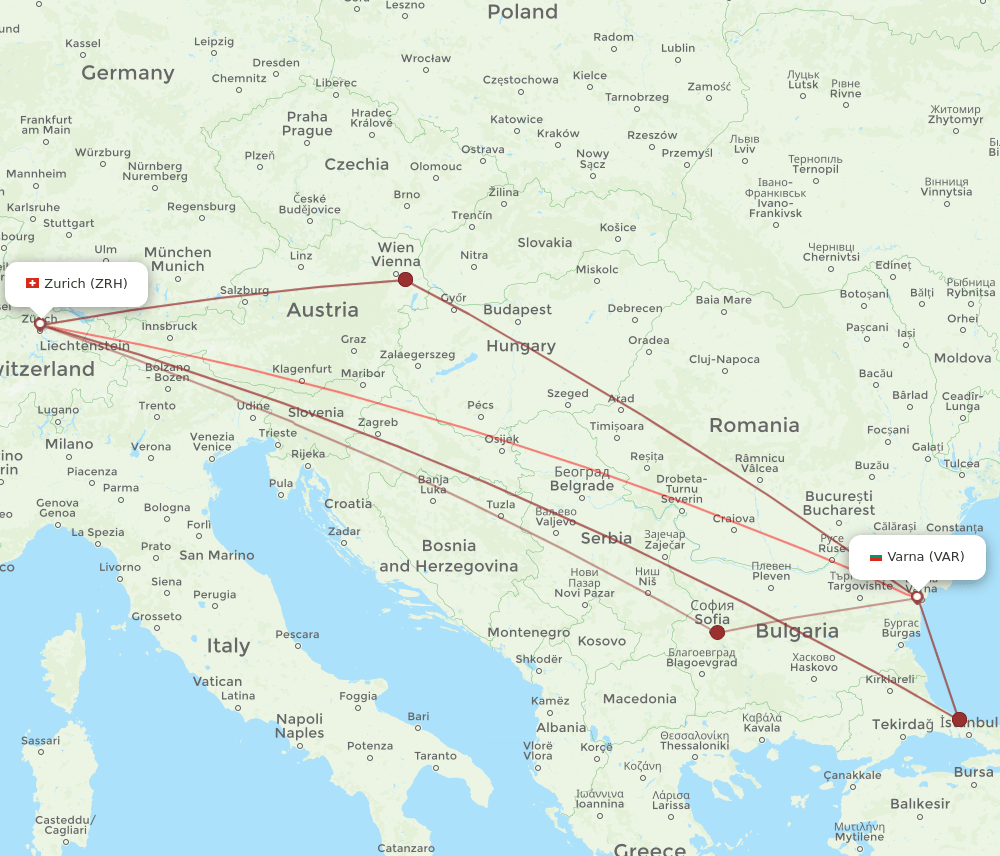 ZRH-VAR flight routes