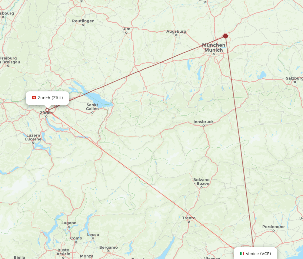 ZRH to VCE flights and routes map