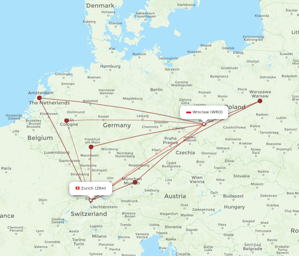 ZRH-WRO flight routes