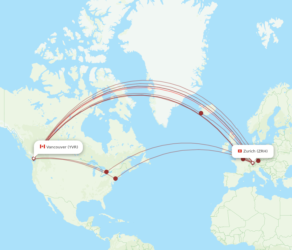 ZRH-YVR flight routes