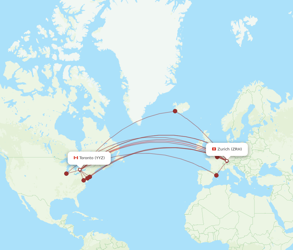 ZRH-YYZ flight routes