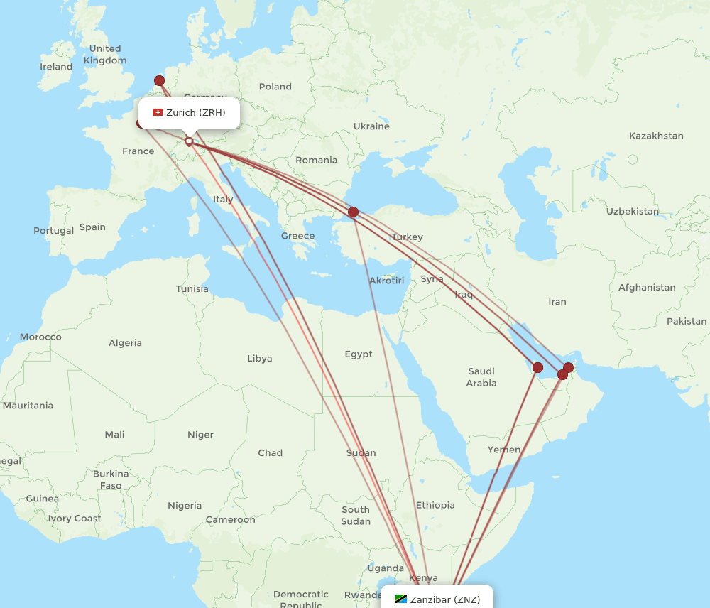 ZRH-ZNZ flight routes