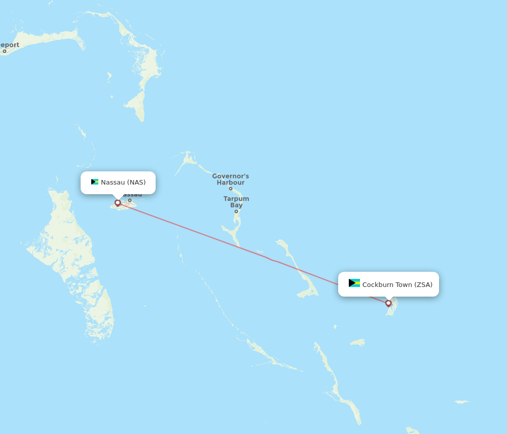 San Salvador - Nassau route map and flight paths