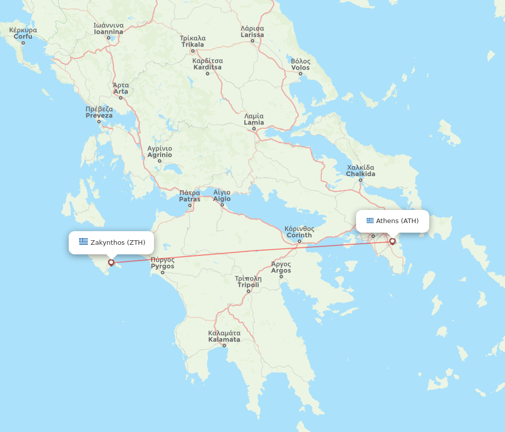 ZTH to ATH flights and routes map