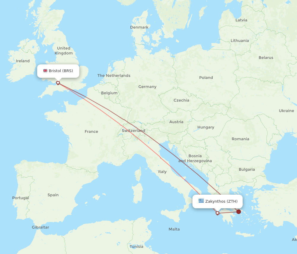 ZTH to BRS flights and routes map