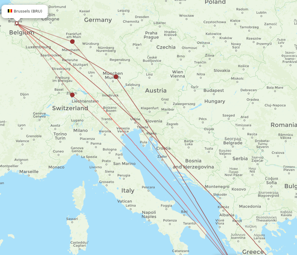 ZTH to BRU flights and routes map