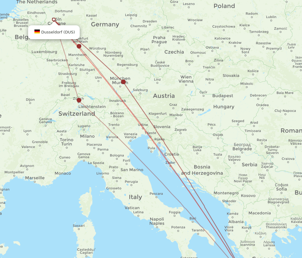 ZTH to DUS flights and routes map