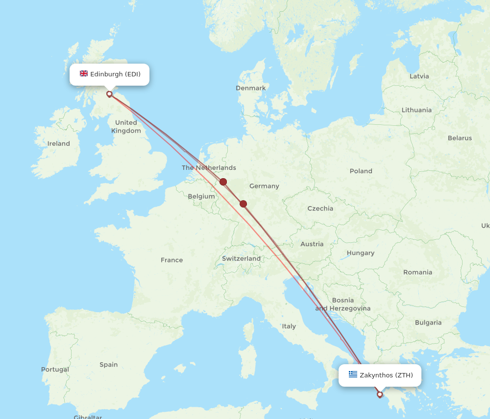 ZTH to EDI flights and routes map