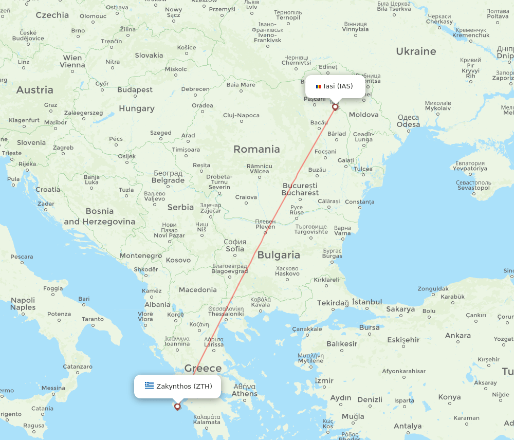 ZTH to IAS flights and routes map